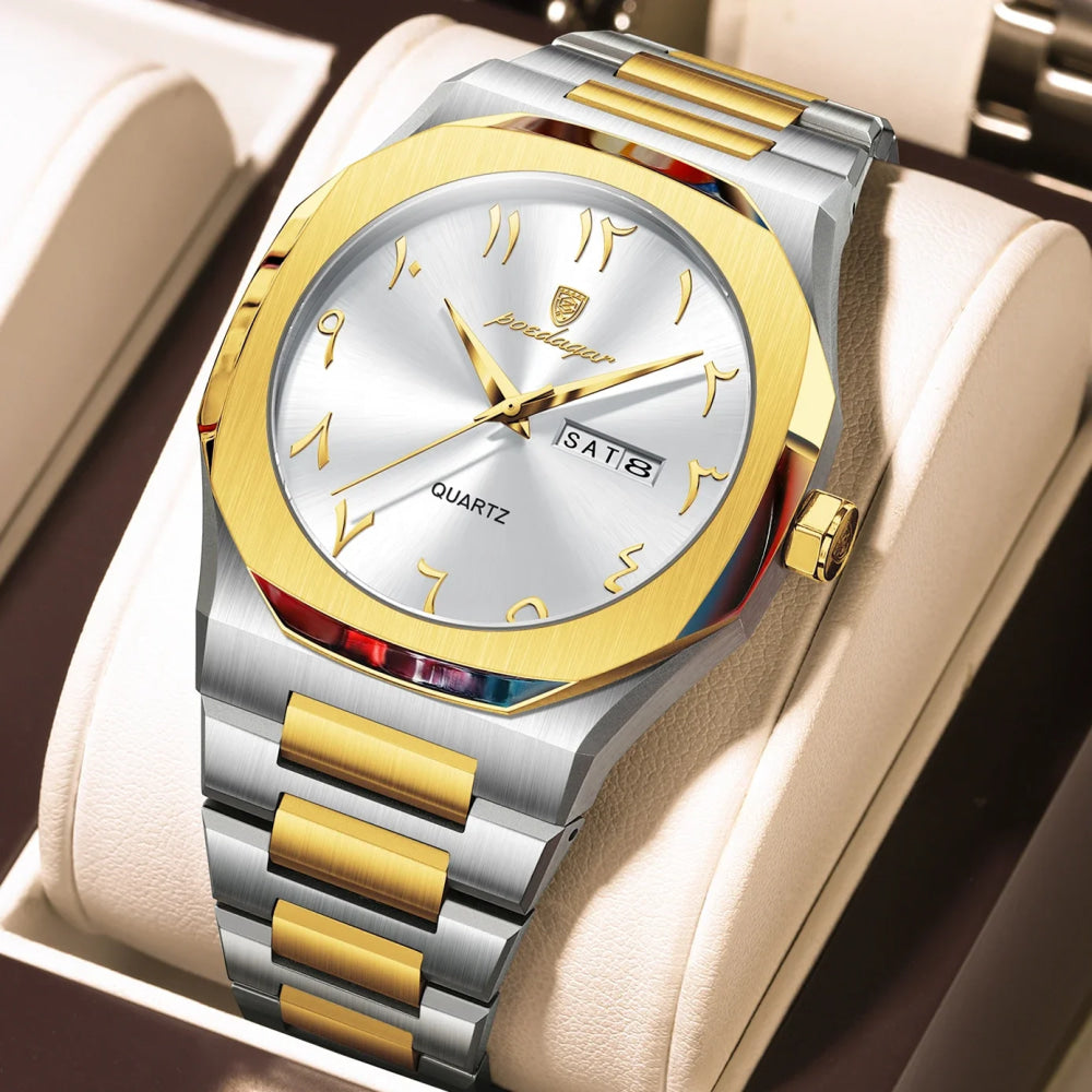 POEDAGAR Military Watch For Men Waterproof Luxury Week Calendar Man Wristwatch Quartz Stainless Steel Fashion Men's Watches Male