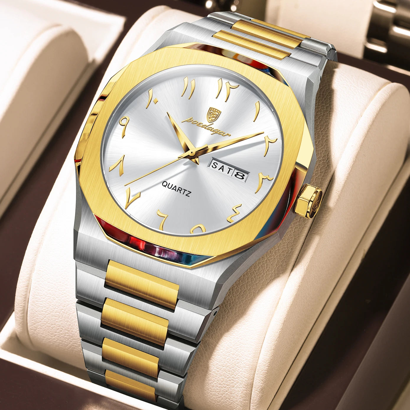 POEDAGAR Military Watch For Men Waterproof Luxury Week Calendar Man Wristwatch Quartz Stainless Steel Fashion Men's Watches Male