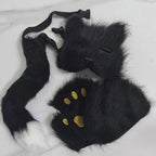 Guantes de garra de lobo 3D con máscara de media cara realista, conjunto de guantes con patas de gato y cola de piel esponjosa, accesorios para disfraz de Halloween