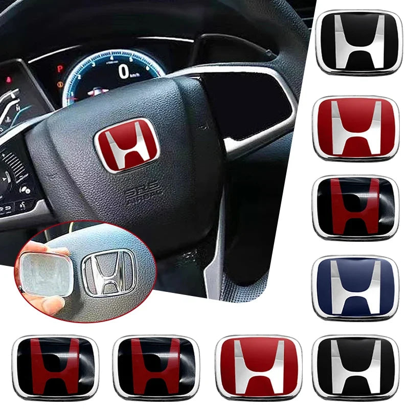 Car Steering Wheel Emblem H-Sticker For Honda Civic Accord City CRV Jade Fit Odyssey Hybrid Red Black Blue Interior Modification