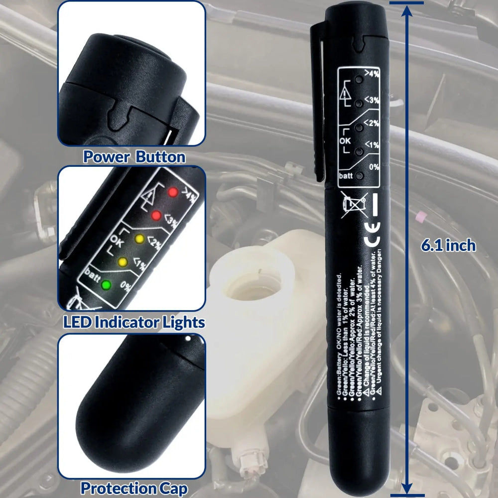 Pluma de prueba de líquido de frenos, herramienta de prueba de diagnóstico de frenos automático, analizador de humedad de aceite de fluido hidráulico con 5 luces indicadoras