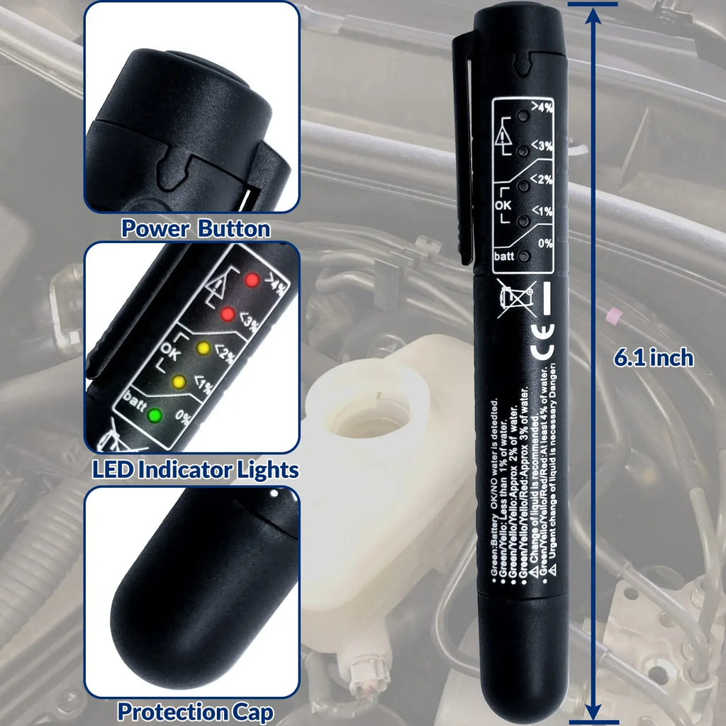 Pluma de prueba de líquido de frenos, herramienta de prueba de diagnóstico de frenos automático, analizador de humedad de aceite de fluido hidráulico con 5 luces indicadoras