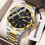 POEDAGAR Sport Original Men Clock Quartz Date Week Luxury Man Wristwatch Waterproof Luminous Stainless Steel Men's Watches Reloj