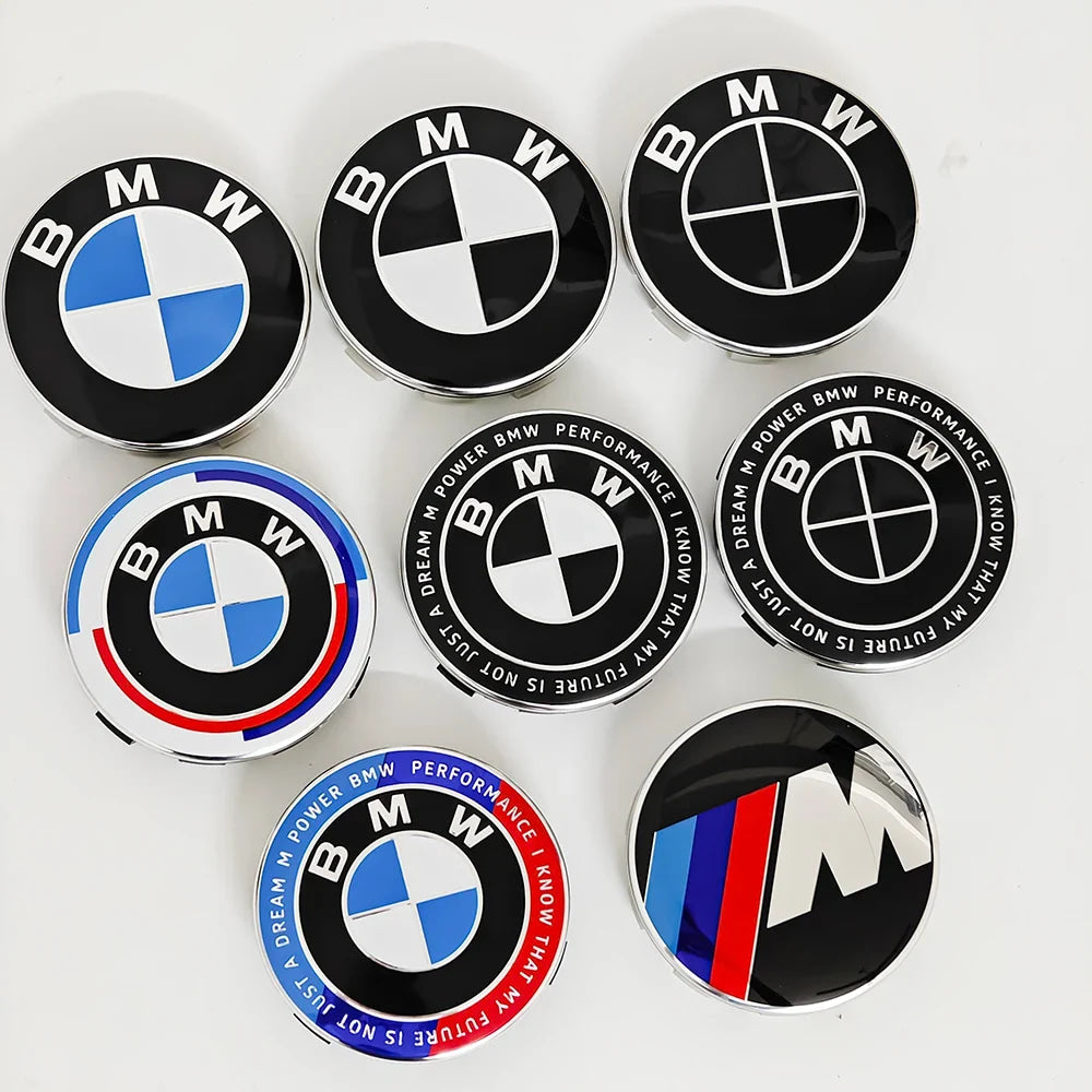 4pcs For BMW 50th E90 E60 F10 F20 G20 G30 E53 E85 E70 56mm 68mm Blue White Car Hub Cap Wheel Center Cap Emblem Badge Accessories