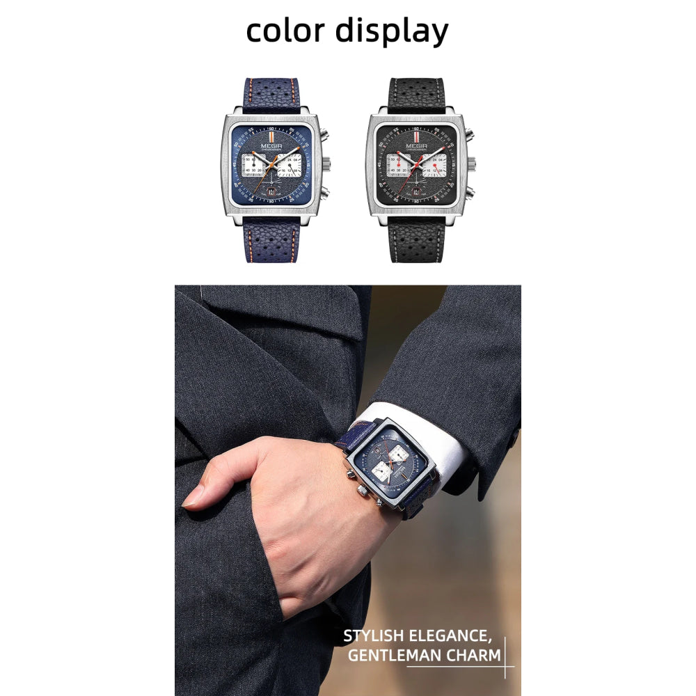 MEGIR 2182 Luxury Fashion Sports Chronograph Multi-Functional Military Leather Date Wristwatches for Men Relogio Masculino