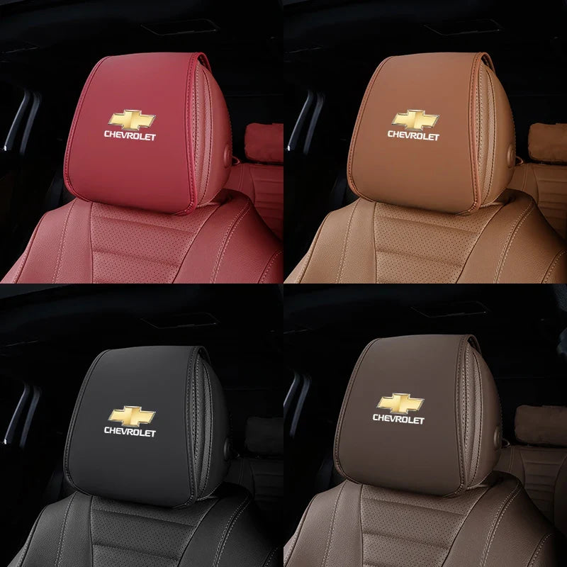 2Pcs Quality Leather Car Seat Headrest Covering Accessories For Chevrolet Corvette Montana TrailBlazer Silverado Traverse Camaro