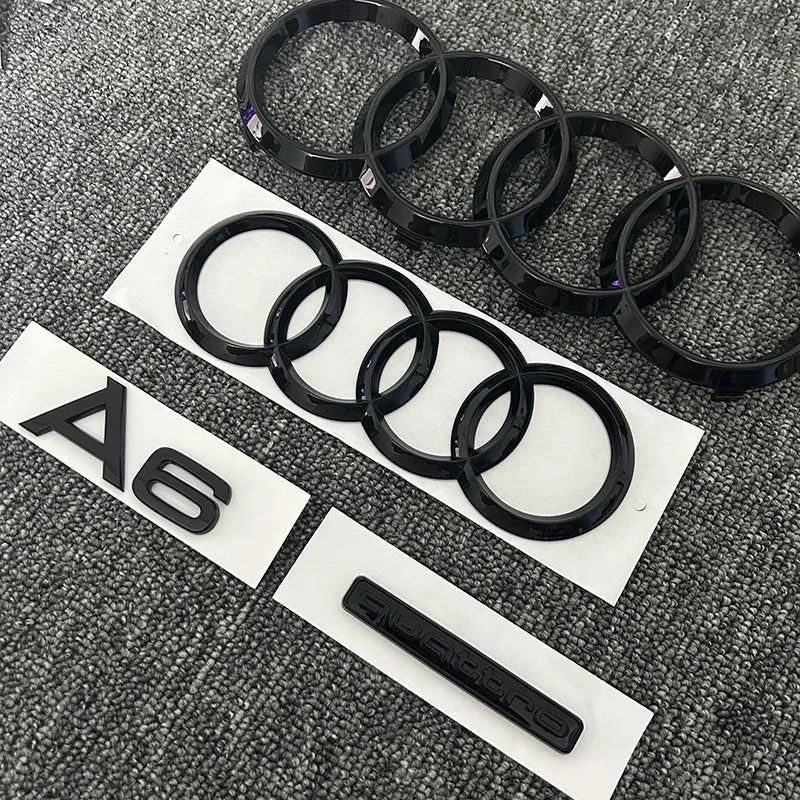 AUDI A6 4 Ring logo ABS Black Car Hood Front Bonnet Grill Rear Trunk Emblem Sticker A6 mark Quarrto Emblem For A6 2020-2023