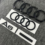 AUDI A6 4 Ring logo ABS Black Car Hood Front Bonnet Grill Rear Trunk Emblem Sticker A6 mark Quarrto Emblem For A6 2020-2023