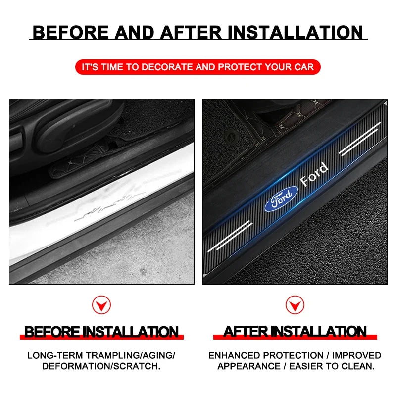 4PCS For Ford Focus Fiesta Kuga Mondeo SMax Edge Ranger Silicone Car Door Sill Threshold Anti-scratch Protective Strap Sticker