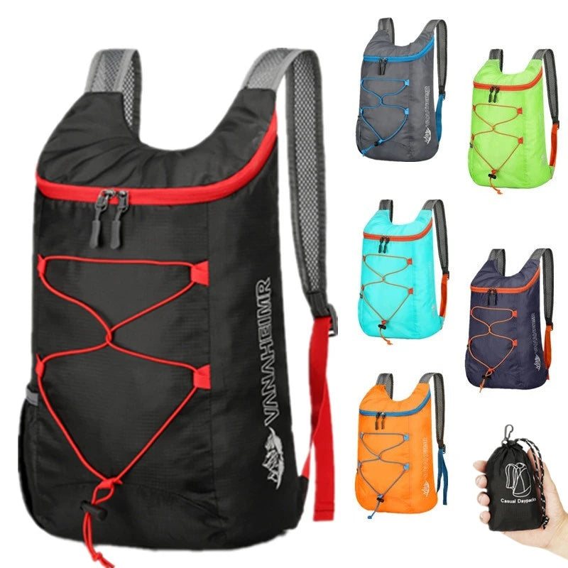 Mochila plegable multifuncional para exteriores, bolsa deportiva de tela de nailon impermeable y ligera de alta densidad para acampar, senderismo y viajes