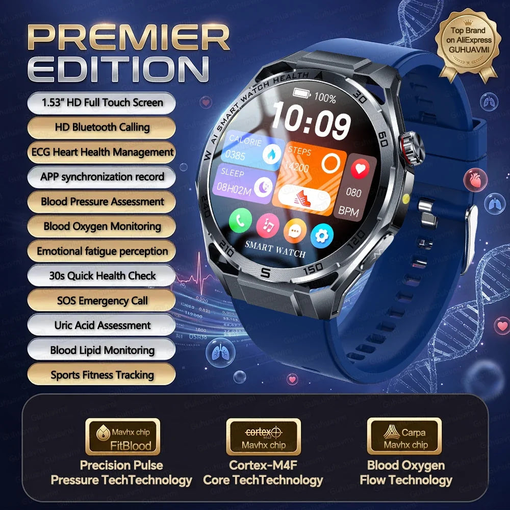2026 New ECG AI Health Smartwatch for Men 1.53"AMOLED BP/Heart Rate Monitor BT Call IP68 Waterproof Smart Watch for Android IOS