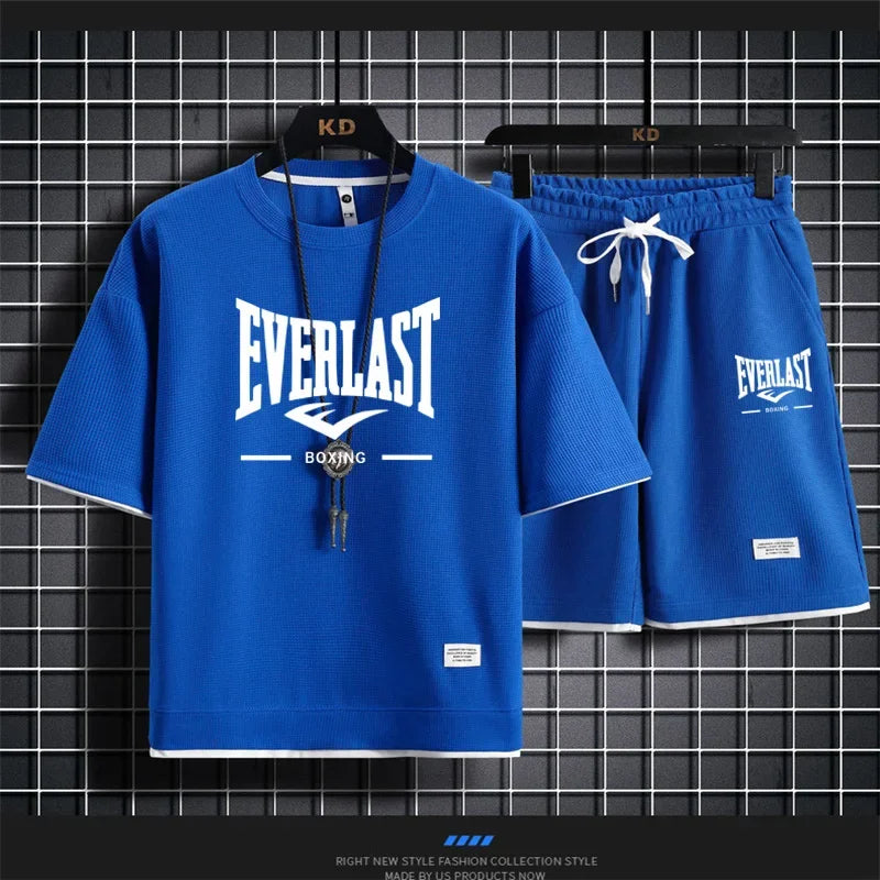 2026 Men's summer suit high quality round neck men's T-shirt 2 pieces shorts running quick dry leisure quick dry.