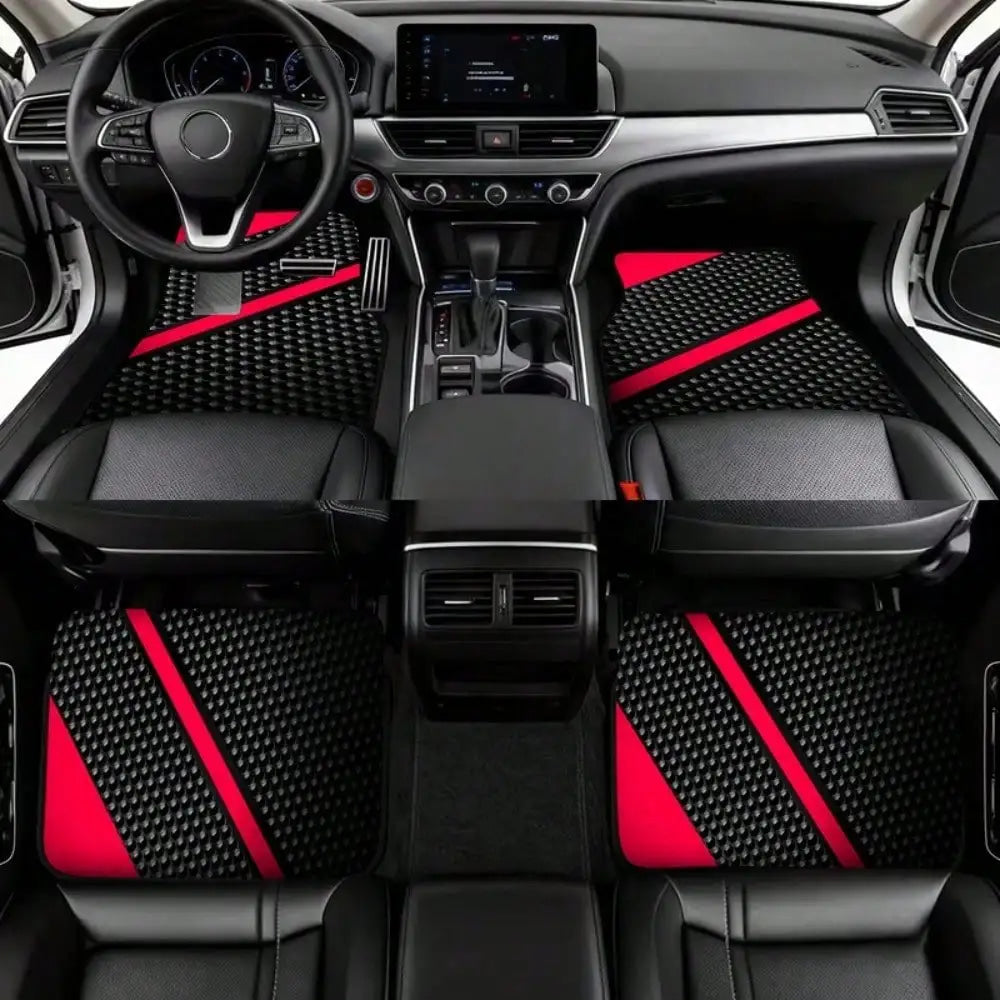 2pcs/4pcs Black and Red Cool Printed Car Floor Mats Suitable for Trucks, Sedans, SUVs, and Other Vehicle Models