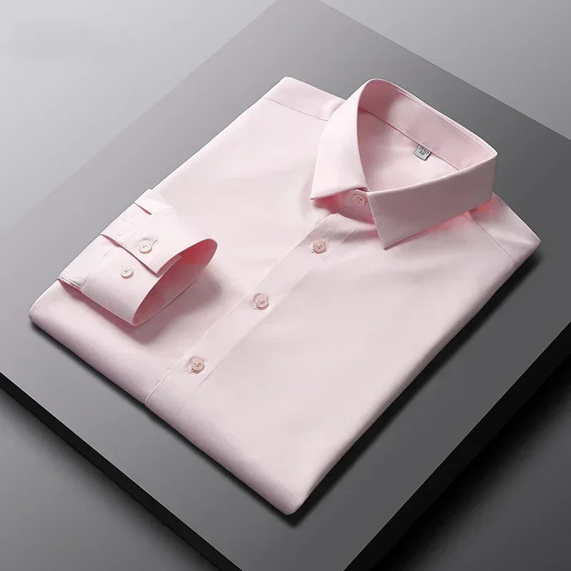 Camisa de color sólido de manga larga informal y de moda para hombre Top de negocios sin planchar y resistente a las arrugas