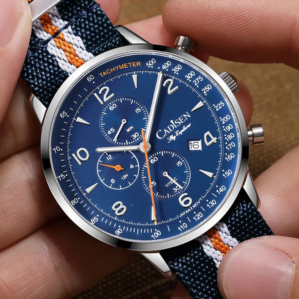 CADISEN New Chronograph Men's Quartz Watch Top Luxury Watches For Men MIYOTA 0S10 AR Mirror Waterproof Canvas Men's Wristwatch