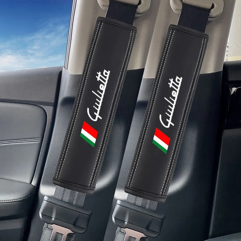 Car Seat Belt Nappa Leather Belt Shoulder Covers Interior For Alfa Romeo Giulia Stelvio Giulietta MITO Auto Accessories
