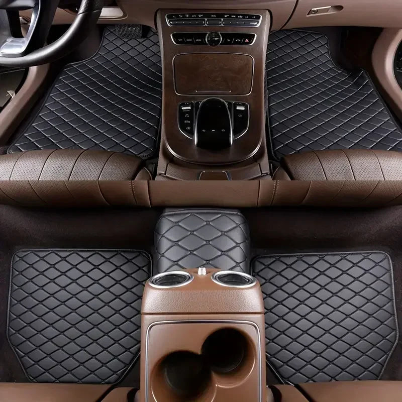 PU Leather Waterproof Universal Car Floor Mats 5Pcs Front & Rear Auto Foot Pad Protector Automobile Interior Carpet Set