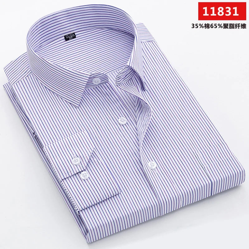 Men's long-sleeved shirt loose version flat hem striped business formal middle-aged and elderly straight shirt