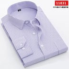 Men's long-sleeved shirt loose version flat hem striped business formal middle-aged and elderly straight shirt