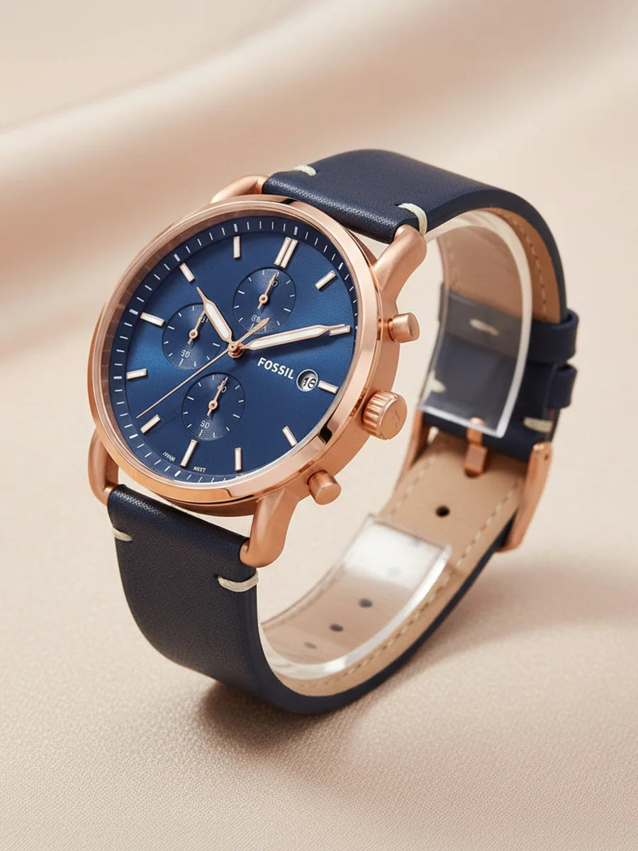 Fossil FS5404 Men Quartz Watch Chronograph Genuine Leather Strap Rose Gold Casual Business Wristwatch Relogio Masculino