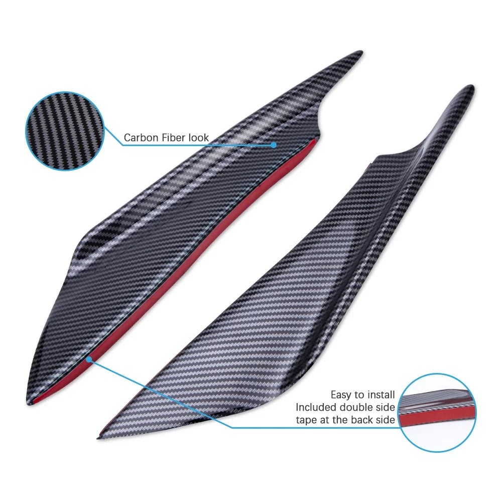 4pcs Front Bumper Side Canards Splitter Fins Universal Spoilers Carbon Fiber Car Door Anti-collision Belt Bumper Guard