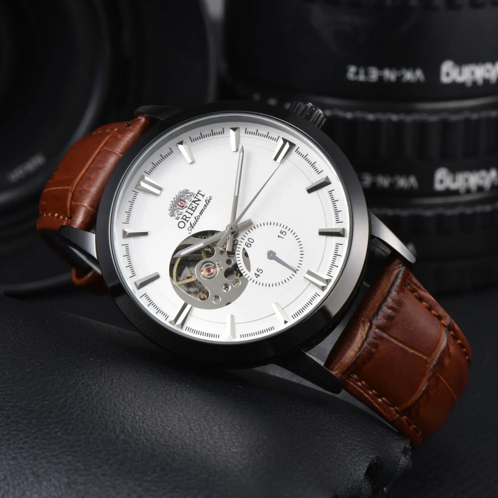 Orient Double Lion Watch Japanese Fully Automatic Mechanical Watch Hollowed Out Business Men's Watch Leather Strap