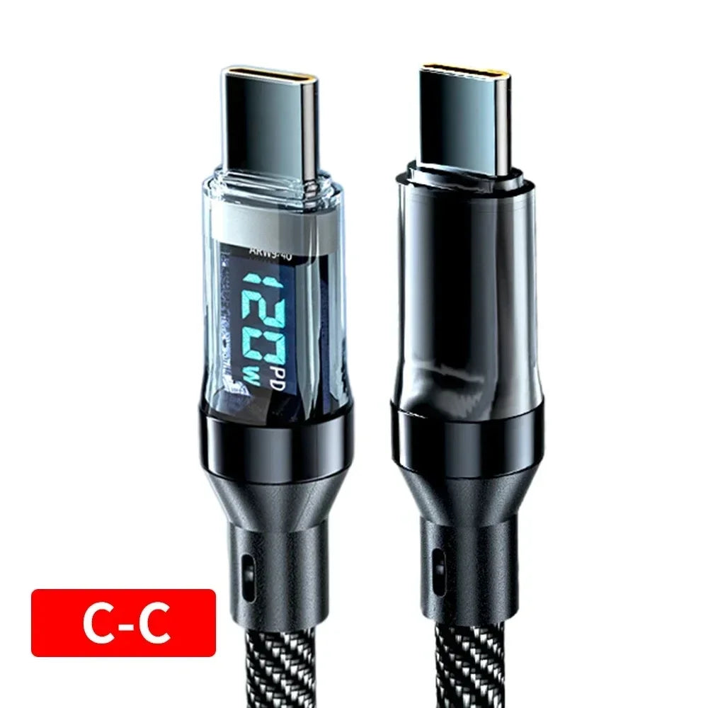 Cable de pantalla Digital USB C Dual de 120W PD Cable de carga rápida USB tipo C a tipo C para iPhone 15 Pro Max Plus Xiaomi Macbook iPad