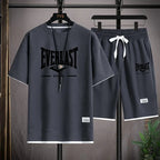 2026 Men's summer suit high quality round neck men's T-shirt 2 pieces shorts running quick dry leisure quick dry.