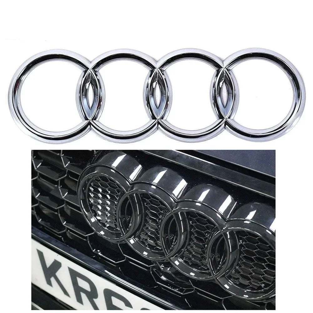 Audi 4-Ring logo ABS Silver/Black Car Hood Front Bonnet Grill Rear Trunk Emblem Badge Sticker For  A3 A4 A5 A6 A7 Q2 Q3 Q5 Q8 TT