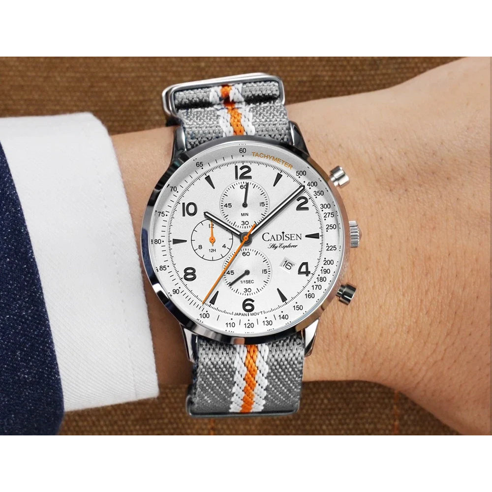 CADISEN New Chronograph Men's Quartz Watch Top Luxury Watches For Men MIYOTA 0S10 AR Mirror Waterproof Canvas Men's Wristwatch