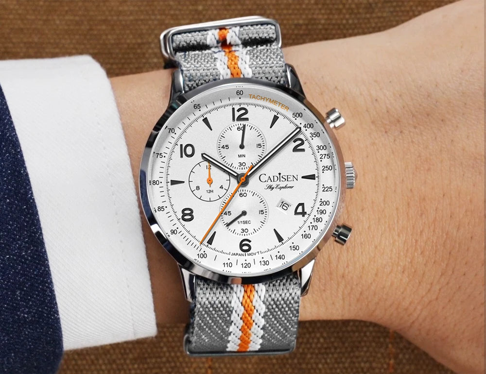 CADISEN New Chronograph Men's Quartz Watch Top Luxury Watches For Men MIYOTA 0S10 AR Mirror Waterproof Canvas Men's Wristwatch