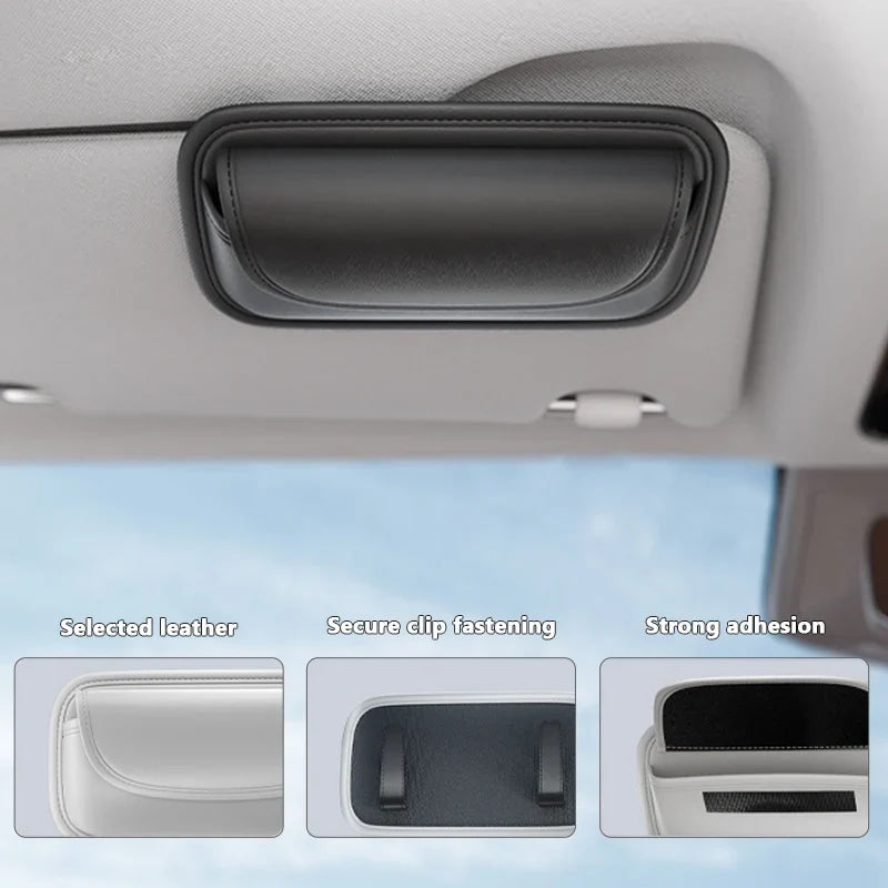 SEAMETAL Car Glasses Case Wear-Resistant PU Leather Sunglasses Holder Hook and Loop Fastener Eyewear Protection Box Scratch-Free