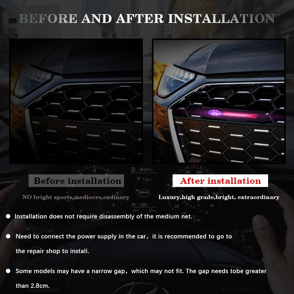 ABS Front Hood Grille LED Light Emblem Badge For Ford Focus MK2 MK3 Fiesta MK7 Ranger Mondeo S-MAX Kuga Mustang Accessories