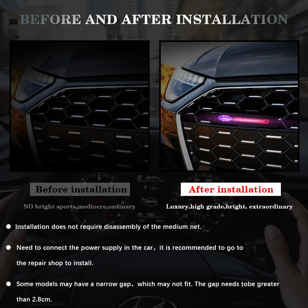 ABS Front Hood Grille LED Light Emblem Badge For Ford Focus MK2 MK3 Fiesta MK7 Ranger Mondeo S-MAX Kuga Mustang Accessories