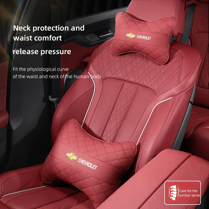 Nappa Leather Car Headrest Neck Pillow Waist Cushioning For Chevrolet Spark Captiva Cruze Malibu Equinox Trax Camaro Blazer