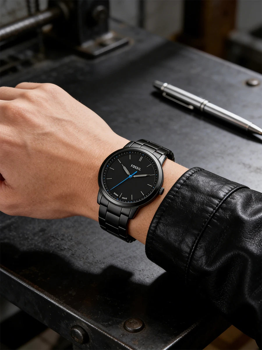 Fossil Minimalist Men's Quartz Watch Ultra Thin Black Stainless Steel Business Luxury Waterproof Wristwatch FS5308