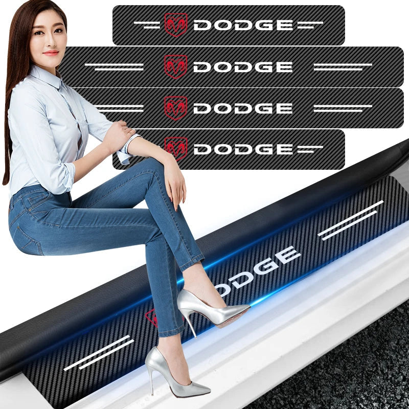 4Pcs Car Door Threshold Protector Sticker Emblem Decal Auto Accessories  For Dodge Durango Caliber Dakota Neon SXT Nitro Ram SRT