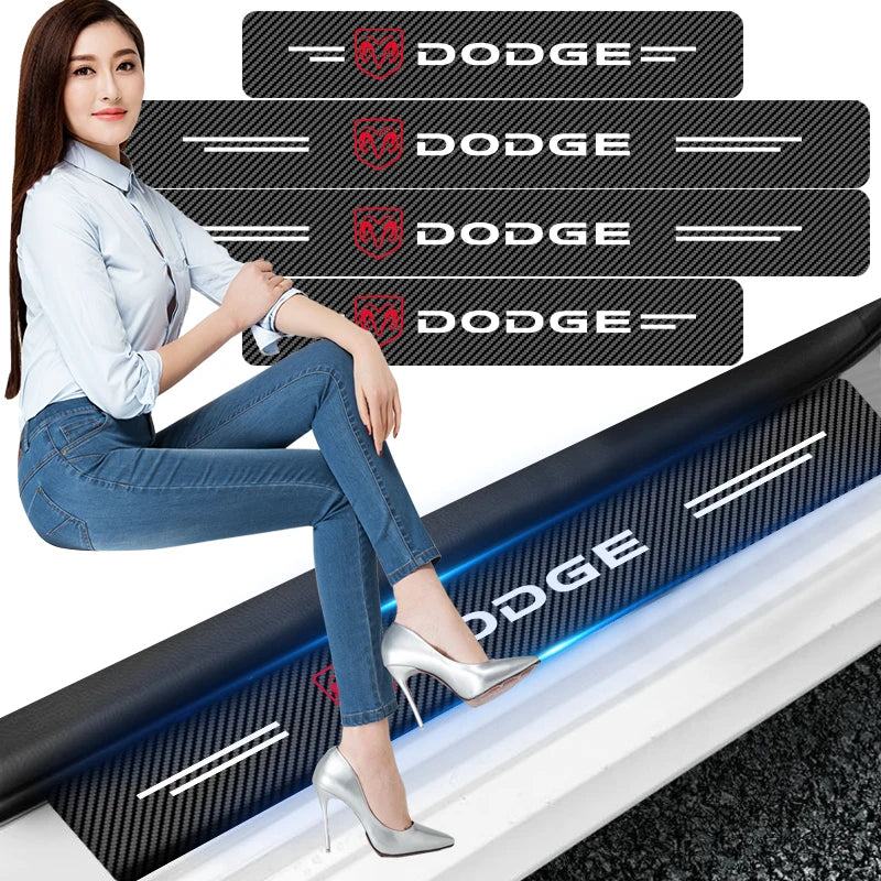 4Pcs Car Door Threshold Protector Sticker Emblem Decal Auto Accessories  For Dodge Durango Caliber Dakota Neon SXT Nitro Ram SRT