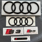 2PCS 4Ring logo ABS Black Car Hood Front Grill Emblem Rear Trunk Badge Sticker 2P S3 1P Audi Sport For AUDI S3 2010-2020