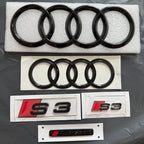 2PCS 4Ring logo ABS Black Car Hood Front Grill Emblem Rear Trunk Badge Sticker 2P S3 1P Audi Sport For AUDI S3 2010-2020
