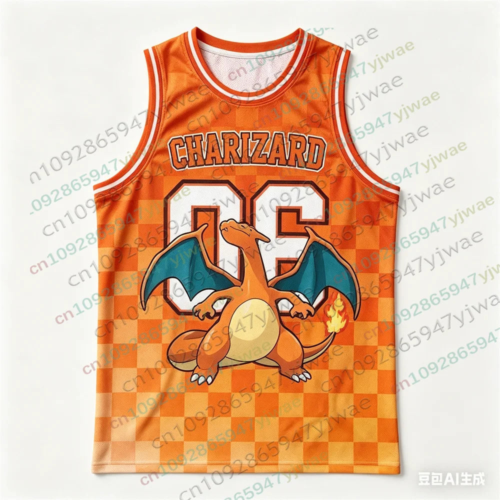 Basketball Jersey Pikachu Charizard Eevee Anime Tank Top Loose Quick Drying Breathable Sportswear VEST Summer Men's Tank Top