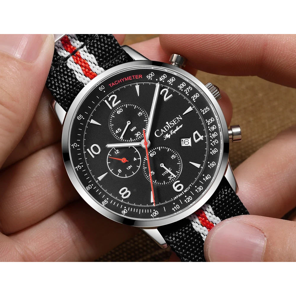 CADISEN New Chronograph Men's Quartz Watch Top Luxury Watches For Men MIYOTA 0S10 AR Mirror Waterproof Canvas Men's Wristwatch