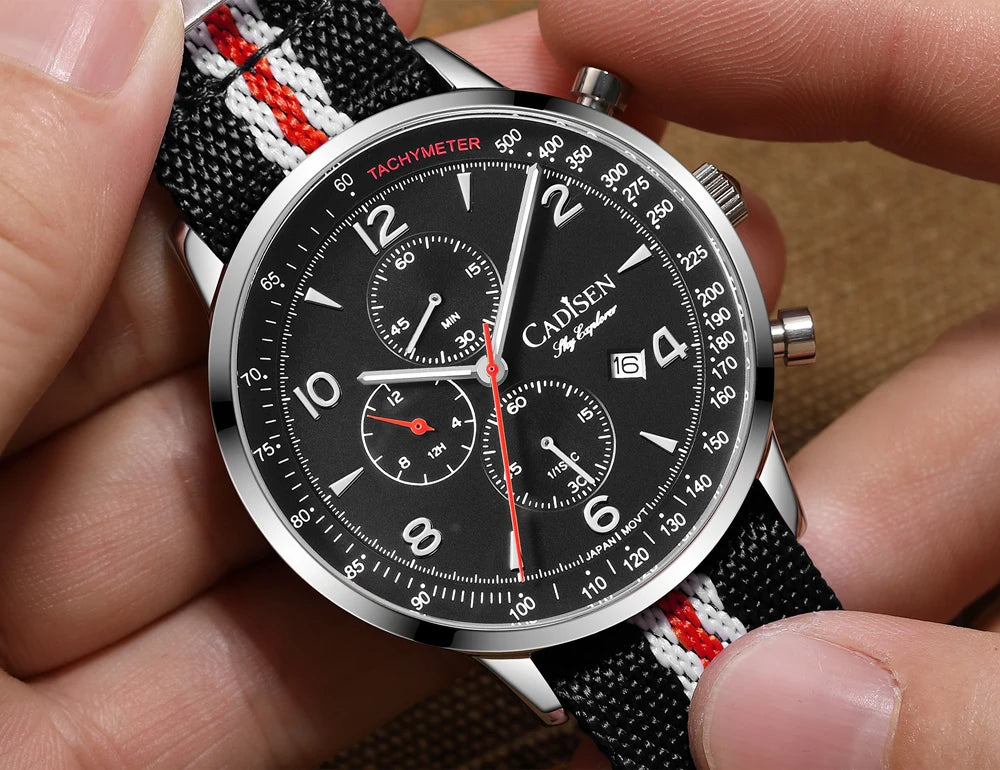 CADISEN New Chronograph Men's Quartz Watch Top Luxury Watches For Men MIYOTA 0S10 AR Mirror Waterproof Canvas Men's Wristwatch