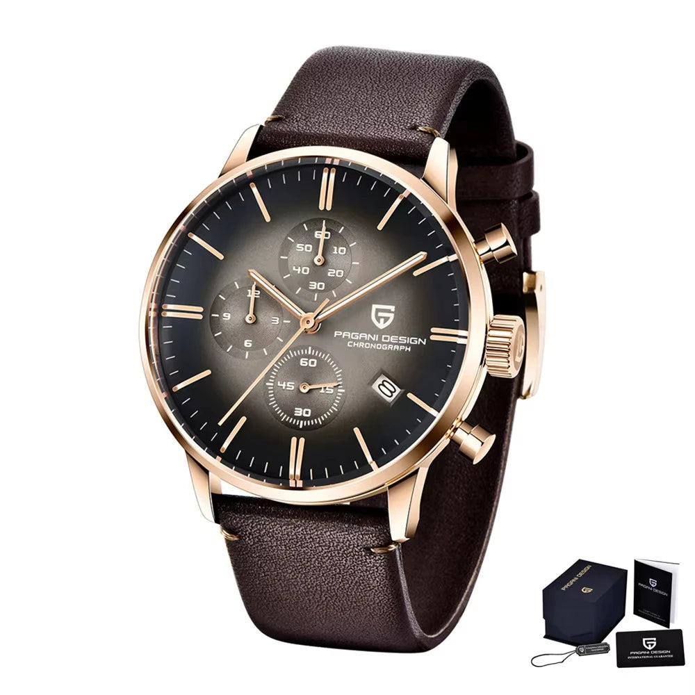 Pagani Design Fashion Luxury Men's Quartz Chronograph Watch Japan VK67 Movement Leather Strap Large Calendar PD-2720K reloj