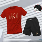 "2025 Men's Breathable sports pattern Printed T-shirt Casual Fashion short-sleeved T-shirt Summer streetwear top Two-piece set.