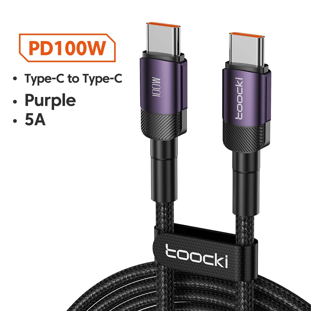 Toocki 100W tipo C a USB C cable PD 3,0 carga rápida 4,0 carga rápida tipo C a tipo C para iPhone 15 Macbook Samsung Xiaomi