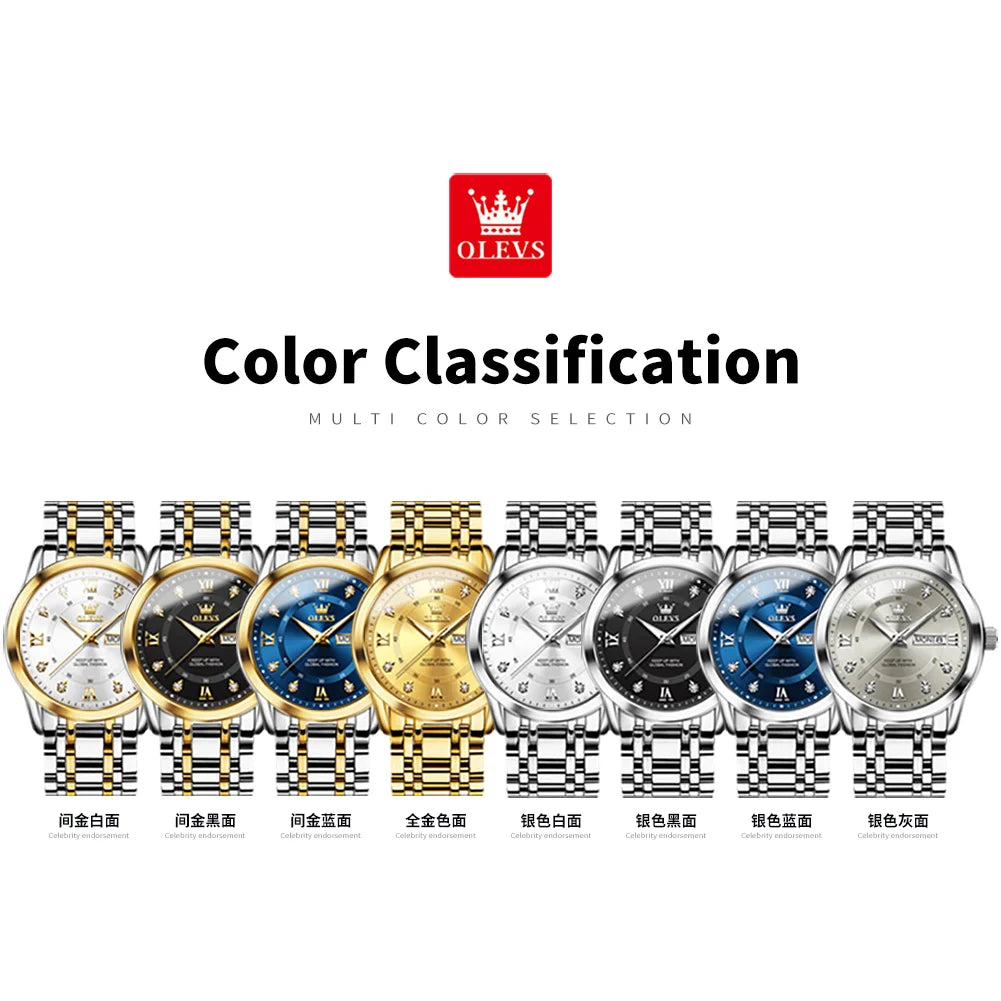 OLEVS 5513 reloj para hombre marca de moda Original reloj luminoso resistente al agua de cuarzo para hombre caja de reloj con calendario Dual de acero inoxidable