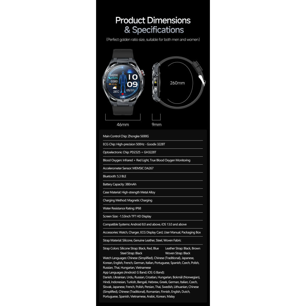 2026 New ECG AI Health Smartwatch for Men 1.53"AMOLED BP/Heart Rate Monitor BT Call IP68 Waterproof Smart Watch for Android IOS