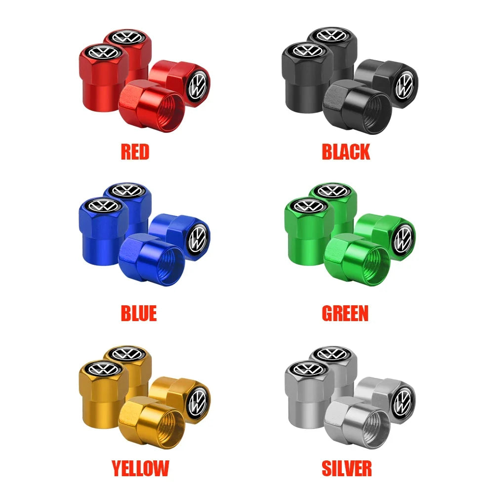 4Pcs Car Wheel Tires  Valve Caps Auto Exterior Accessories For Volkswagen GTI Golf Polo Passat RLine Magotan Jetta Bora Beetle R