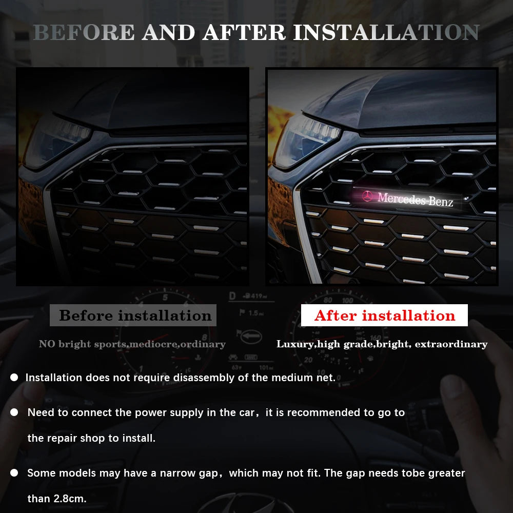 Front Grille LED Emblem Light Illuminated Badge For Mercedes AMG W205 C180 C200 C260 C300 W124 W126 W140 W168 W169 Car Accessory